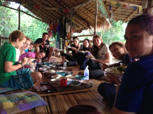 Eating with the other volunteers at Base Hut.