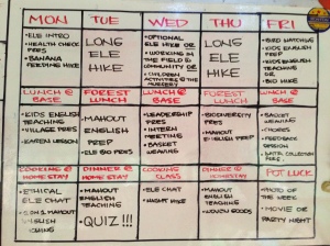 The weekly schedule. There was a lot to do every day.